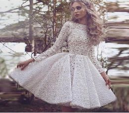 Glamorous FullLace Homecoming Dress White Jewel LongSleeves Ruffle Short Prom Dresses Custom Made Cheap Dress For Women2777079