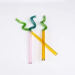 Tea Scoops Glass Straw Personality Transparent Straight Pipe Elbow Inclined Mouth Milk Set Color Tube