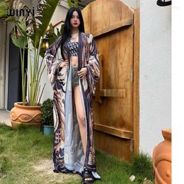 Europe Kimono Women Cardigan Holiday Kaftan Sexy Boho Dress Beach Cover Up Caftan African Long Sleeve Robe