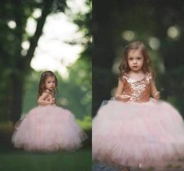 Dresses Rose Gold Sequin Flower Girls Dresses 2018 New Puffy Ball Gown Floor Length First Communion Dresses Girls Pageant Gown Custom Made