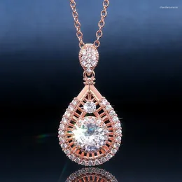 Pendant Necklaces Luxury Pear Shape Necklace For Women Wedding Engagement Necks Full Shiny CZ Stone Rose Gold Colour Fashion Jewellery