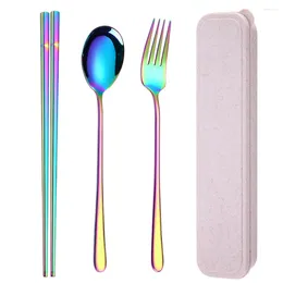 Flatware Sets 4pcs Chopstick Spoon Fork School Home Anti-slip Stainless Steel Outdoor Camping Office With Case Thickened Portable Cutlery