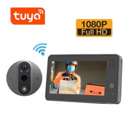 Doorbell Tuya Smart Wifi Video Doorbell Peephole 1080P Wireless Door Viewer Camera Intercom 4.3 inch Screen Motion Record