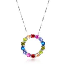 Necklaces ALLNOEL Rainbow Pendant 925 Sterling Sliver Chain Necklace for Women Round Circle Colourful Cubic Zirconia Gifts Fine Jewellery