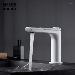 Bathroom Sink Faucets White Solid Brass Basin Faucet Water Generating Mixer Cold Tap Chrome Stream And