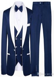 2020 Custom Meat Two Buttons Royal Blue Groom Tuxedos Peak Lapel Groomsmen Man Suits Mens Wedding Suits JacketPantsVestBo7879281