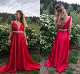 2021 Prom Dresses Beaded Sash Backless Sleeveless ALine Simple Formal Evening Graduation Party Gowns Customised Robe De Soriee8176968