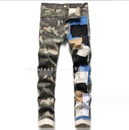 Men's Jeans Personalized Jeans Men's Slim Stretch Patch Pants Camouflage Stitching Embroidered Pants Fall Winter Jeans Sets Men Jeans Shirt Jeans Shirt Dresses