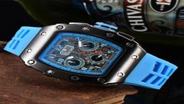 Luxury Watch Six Hand Quartz Chronograph Full Function Running Second Men039s Brand Tonneau Clock Cool Wristwatches Reloj Hombr4169774