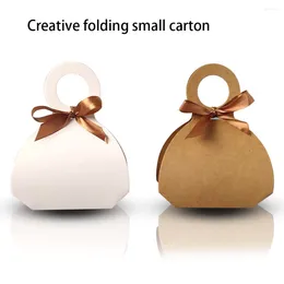 Gift Wrap Kraft Paper Gifts Boxes With Ribbon Round Handle Candy Bag Holiday Favors