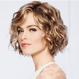 High Quality 11 Inches Side Parting Short Wigs 2024 Hot Sale Blonde Brown Small Wavy Hair Wholesale Europe America Fashion Permed Dyed Rose Net Curly Wig