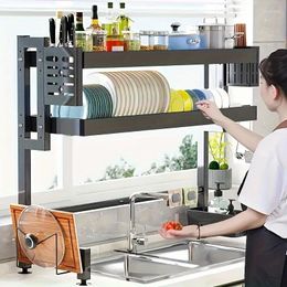 Kitchen Storage 1pc Metal Dish Rack Over Sink Drain Counter With Cutting Board Holder Organiser For Drying