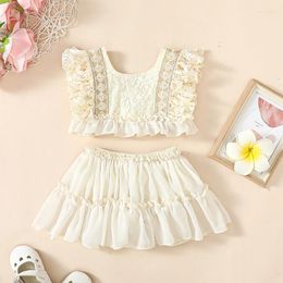 Clothing Sets 0-24months Baby Girl Outfit Floral Lace Tank Tops And Elastic Ruffle Skirt Set For Toddler Girls Summer Clothes