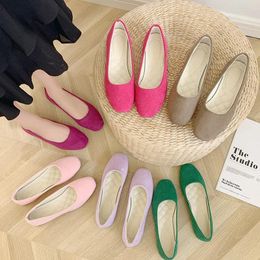 Casual Shoes Women's Breathable Soft Bottom Flock Flat Spring Square Head Shallow-mouth Flats Ballerine Femme Size 35-43