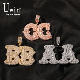 Necklaces Uwin Barbed Custom Name Necklace Baguette Letters Iced Out Cubic Zirconia Initial Pendant Chain Hiphop Punk Jewellery For Gift