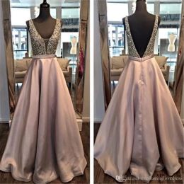 Dresses Deep V Dusty Pink Sequins Crystals Aline Prom Dress Evening Open Back Long Formal Gown vestidos de fiesta