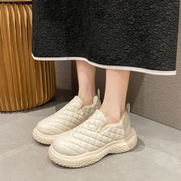 Casual Shoes Women Flat Boots PU Solid Color Short Plush Round Shape Thick Bottom Keep Warm Waterproof And Non Slip