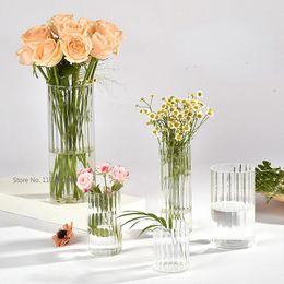 Vases Transparent Decorative Glass Vase Scandinavian Living Room Ornaments Vertical Dried Flowers Hydroponic Flower Arranger