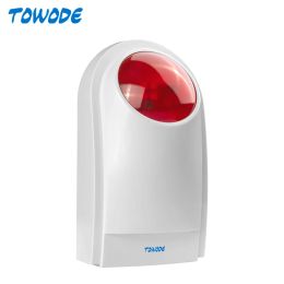 Siren TOWODE Wireless Outdoor Siren LED Flash Strobe Waterproof 433Mhz 110dB Home Security Siren For W18 W2 K52 G34 G95 Alarm System