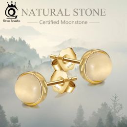 Earrings ORSA JEWELS Certified Natural Stone Moonstone Earring Studs 925 Sterling Silver Hammered Handmade Jewellery for Women Girls GME11