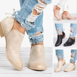 Boots Women's Boots Autumn Pointed Suede Thick Heel Booties Women Plus Size 43 Zipper Heeled Ankle Boots Retro Botas De Mujer