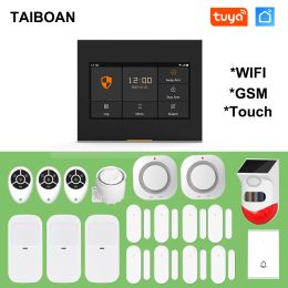 Kits TAIBOAN Wireless WiFi GSM H501 Alarm System Kits Tuya Smart App Control Touch Screen Panel Work With 433MHz Accessories