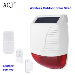 Siren ACJ Outdoor Waterproof Solar Siren Set 433MHz Wireless Light Flash Strobe Alarm Horn for Home Security Burglar Alarm System