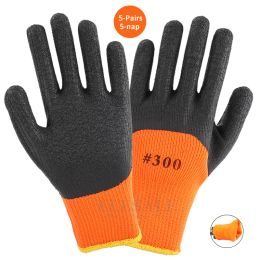 Gloves New 5Pairs Winter Warm Thermal Gloves AntiSlip Latex Rubber Coated For Garden Worker Builder Work Safety Hands Protection