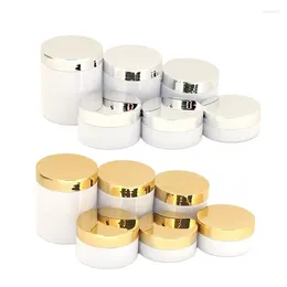 Storage Bottles 20pcs White Cream Pot Empty PET Makeup Jars Glossy Gold Silver Lid 50G 80G 100G120G150G 200G 250G Plastic Cosmetic