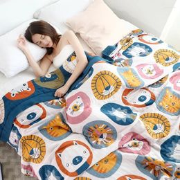 Blankets Nordic Cartoon Leisure Blanket Throw Summer Gauze Cotton Sofa Single Double Bed Spread Boho Living Room Cover