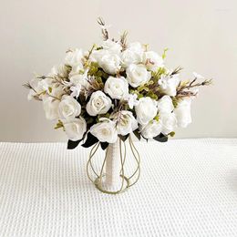 Wedding Flowers Bridal Bouquet For Bride Bridesmaids White Roses Artificial Marriage Accessories Party Table Decoration