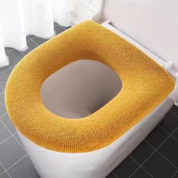 Toilet Seat Covers Thickened Cover Collar Universal Pad Solid Color Soft Material Ferrule Washable Knitted Cushion