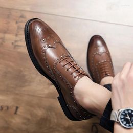 Casual Shoes Men Genuine Cow Leather Brogue Rivet Lace Up Mens Flats Oxford For Men's Platform