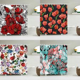 Shower Curtains Colorful Tulip Flowers Trees Curtain Bathroom Nature Flower Waterproof Polyeste Fabric Bathtub Decor With Hooks