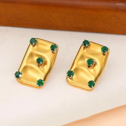 Stud Earrings Geometric Polished Square Cubic Zirconia Inlaid Stainless Steel Ear For Women Fashion Gold Colour Anti Allergic