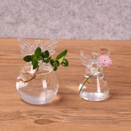 Vases Cute Angel Shape Flower Plant Hanging Vase Transparent Glass Hydroponic Container For Home Office Wedding Decoration