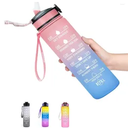 Water Bottles 900ml Leakproof With Times To Drink And Straw Motivational Drinking Sports Bottle For Fitnes Gym Outdoor