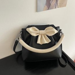 Bag Simple Fashion PU Shoulder Bags Hasp Designer Style High Quality Hand For Women 2024 White Bow Tie Fresh On Sale