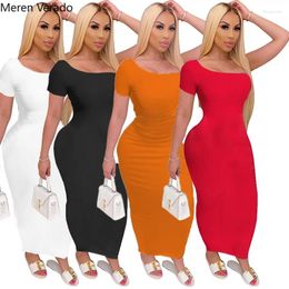 Party Dresses Women Knitted Off Shoulder Short Sleeve Bodycon Midi Maxi Dress