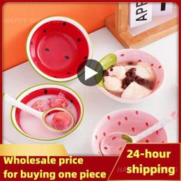 Bowls Kitchen Set Watermelon Wear-resistant Cartoon Durable Lovely Energetic Tableware Ceramics Spoon