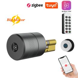 Lock Tuya Zigbee Optional Smart Remote Control Automatic EU Cylinder Lock M501 Big Motor Power Fingerprint Password Lock