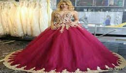 Sweetheart Ball Gown Quinceanera Dress Glamorous Golden Lace Applique Sleeveless LaceUp Party Dress Fluffy Tulle sexy 16 Dress2274036