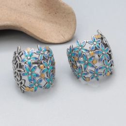 Other Sterling Sier Enamel Small Flower Cluster Drop Earrings Vintage Ethnic Style Hollow Hanging Earrings Women Girls Jewelry