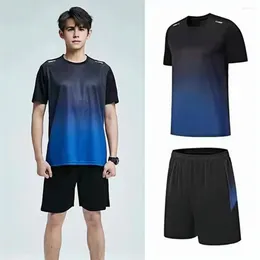 Men's Tracksuits Casual Men Clothing Set Summer Outfit O-neck Short Sleeve T-shirt Elastic Waist Wide Leg Shorts In Gradient