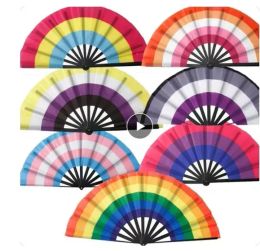 Rainbow Folding Fans LGBT Colourful Hand-Held Fan for Women Men Pride Party Decoration Music Festival Events Dance Rave Supplies 0404