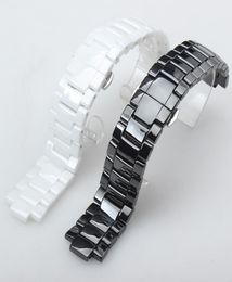 Watch Bands Hig Quality Ceramic Watchband White Black Convex Mouth Bracelet With Pushbutton Hidden For AR1424 AR1440 189mm 22119101104