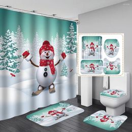 Shower Curtains 3D Snowman Ski Pattern Curtain Bathroom Merry Christmas Non-Slip Rug Toilet Cover Bath Mat Set Festival Decor