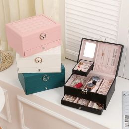 Tools High Quality Velvet Embroidered Jewellery Box Household Double Layer Lockable Drawer Gift Box Organiser Display Jewellery Case Boxes