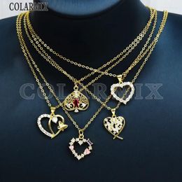 Chains 10 Pieces Mix Colour Crystal Heart Pendant Necklace Zircon Fashion Jewellery Gift 52338