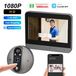 Doorbells ICam365 APP Door Peephole Camera 5000mAh Door Eye Camera Adjust Volume 2.4G WiFi Doorbell with Camera Video Intercom for Home